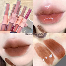 Load image into Gallery viewer, Double End Lip Glaze Full Gloss Mirror And Matte Velvet Long Term Color And Moisture Lip Gloss Anti Stain Cosmetic Lip Glaze