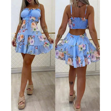 Load image into Gallery viewer, Women's Floral Spaghetti Strap Mini Dress – Cold Shoulder Ruched