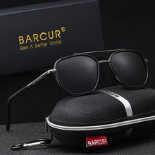 Load image into Gallery viewer, BARCUR Sunglasses Men’s Polygon Fashionable Frame – Polarized UV400 Protection for Summer Driving Outdoor and Casual Wear – Stylish Comfortable Thickened Striped Design with TAC Lenses