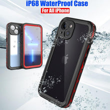 Load image into Gallery viewer, Waterproof For iPhone 14 13 12 11 Pro Max Case Red Clear Cover Diving Underwater Swim Outdoor Sports Built-in Screen Protector Full Body Heavy Duty Protective Cover for iPhone