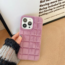 Load image into Gallery viewer, Fashion Fur Winter Warm Plush Square Lattice Solid Color Phone Case For iPhone 14 13 12 11 Pro Max Plus Fluffy Back Cover Case Silicon Soft Fluffy Furry Shockproof Protective Phone Case for iPhone
