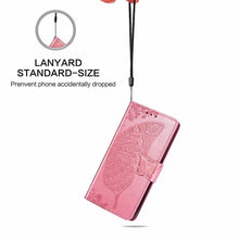 Load image into Gallery viewer, Luxury Pink Butterfly Flower Wallet Flip Case For iPhone 14 Pro Max 13 12 Classic Simple Leather Wallet Case with Card Holder Kickstand Wrist Strap Flip Cover for iPhone