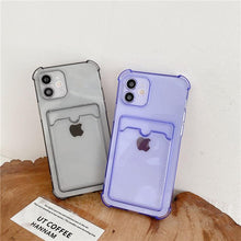 Load image into Gallery viewer, Transparent Card Slot Holder Case for iPhone 13 11 12 14 Pro Max Mini Clear Shockproof Soft Wallet Cover Clear Phone Case with Card Holder Slim Protective Soft Shock Absorbing Case with Card Holder