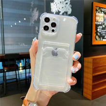 Load image into Gallery viewer, Transparent Card Slot Holder Case for iPhone 13 11 12 14 Pro Max Mini Clear Shockproof Soft Wallet Cover Clear Phone Case with Card Holder Slim Protective Soft Shock Absorbing Case with Card Holder
