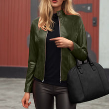 Load image into Gallery viewer, Women’s Slim Fit Faux Leather Moto Jacket