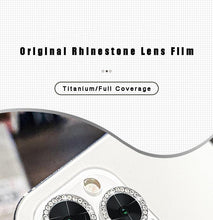 Load image into Gallery viewer, Glitter Diamond Rhinestones Metal Ring Camera Tempered Glass For iPhone 11 12 13 14 Pro Max Mini Plus Lens Protector Full Cover 9H Tempered Glass Camera Lens Protector Metal Single Ring Full Coverage Camera Lens Protector