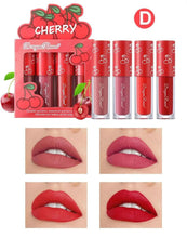 Load image into Gallery viewer, Mini Velvet Matte Lip Gloss Set 4 Piece Long Lasting Non Fading Non Stick Cup Fruit Scented Lip Tint Smooth Lightweight