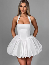 Load image into Gallery viewer, Women’s Pink Corset Puffball-Hem Mini Dress