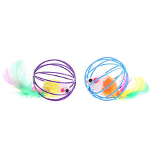 Load image into Gallery viewer, 1 Pcs Cat Toy Stick Feather Wand with Bell Mouse Cage Toys Plastic Artificial Colorful Cat Teaser Toy Pet Supplies Random Color Hollow Balls with Feather Tail Kitten Chase Pounce Toy Cat Feather Toy