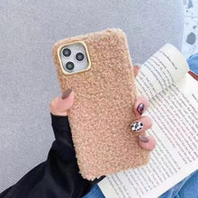 Load image into Gallery viewer, Fashion Teddy Plush Soft Phone Case for iPhone 13 12 11 Pro Max XS Max XR X SE Furry fluffy Warm Cover for iPhone 6 7 8 Plus Furry Plush Design Soft Silicone Bumper Fashion Fluffy Fur Warm Protective Back Cover
