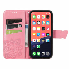 Load image into Gallery viewer, Luxury Pink Butterfly Flower Wallet Flip Case For iPhone 14 Pro Max 13 12 Classic Simple Leather Wallet Case with Card Holder Kickstand Wrist Strap Flip Cover for iPhone