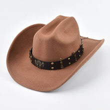 Load image into Gallery viewer, Men Women Western Cowboy Hat with Leather Vintage Big-edge Gentleman Cowgirl Hat Cloche Church Caps