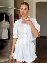 Load image into Gallery viewer, Women's Ruffled Linen-Blend Cropped Blouse & Shorts Set