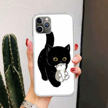 Load image into Gallery viewer, Black Cat Cartoon Cute For Iphone 11 13 14 Pro Max 12 Mini Phone Case X Xs Xr 6 6s 8 7 Plus Se 5 5s Cover Cute Funny Aesthetic Cat Design Pattern Silicone Soft Phone Case