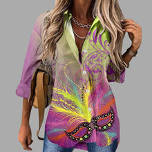 Load image into Gallery viewer, 🎭 Mardi Gras Women's V-Neck Long Sleeve Carnival Print Shirt