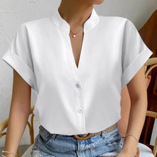 Load image into Gallery viewer, 🧡 Summer Women's Satin V-Neck Short Sleeve Shirt – Elegant Casual Wear