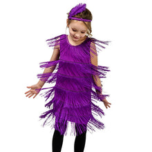 Load image into Gallery viewer, Girl Party Dress Girls Flapper Dress Carnival Sequins Fringe Latin Dance Dress Tassel Tango Dress Ballroom Costume With Feather
