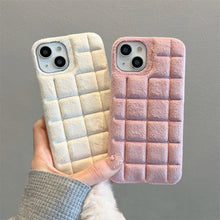 Load image into Gallery viewer, Fashion Fur Winter Warm Plush Square Lattice Solid Color Phone Case For iPhone 14 13 12 11 Pro Max Plus Fluffy Back Cover Case Silicon Soft Fluffy Furry Shockproof Protective Phone Case for iPhone