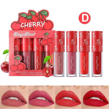Load image into Gallery viewer, Mini Velvet Matte Lip Gloss Set 4 Piece Long Lasting Non Fading Non Stick Cup Fruit Scented Lip Tint Smooth Lightweight
