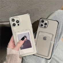 Load image into Gallery viewer, Transparent Card Slot Holder Case for iPhone 13 11 12 14 Pro Max Mini Clear Shockproof Soft Wallet Cover Clear Phone Case with Card Holder Slim Protective Soft Shock Absorbing Case with Card Holder