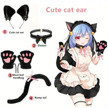 Load image into Gallery viewer, 5Pcs Sets Cat Paw Gloves Winter Cute Cartoon Girl Open Finger Gloves Bell Headband Fox Cat Ear Headwear