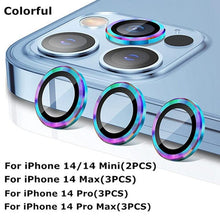 Load image into Gallery viewer, 9H Tempered Glass Camera Cover Screen Protector Metal Ring Decoration Accessories For iPhone 14 13 Pro Max Metal Camera Lens Ring Glass Camera Lens Protectors for iPhone 14 13mini 13pro 14plus 14pro Camera Film