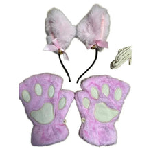 Load image into Gallery viewer, 5Pcs Sets Cat Paw Gloves Winter Cute Cartoon Girl Open Finger Gloves Bell Headband Fox Cat Ear Headwear