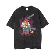 Load image into Gallery viewer, 🪚 Chainsaw Man Acid-Washed Vintage Graphic T-Shirt – Harajuku Streetwear