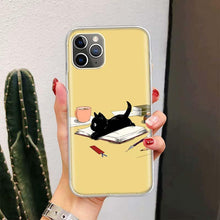 Load image into Gallery viewer, Black Cat Cartoon Cute For Iphone 11 13 14 Pro Max 12 Mini Phone Case X Xs Xr 6 6s 8 7 Plus Se 5 5s Cover Cute Funny Aesthetic Cat Design Pattern Silicone Soft Phone Case