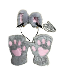 Load image into Gallery viewer, 5Pcs Sets Cat Paw Gloves Winter Cute Cartoon Girl Open Finger Gloves Bell Headband Fox Cat Ear Headwear