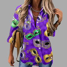 Load image into Gallery viewer, 🎭 Mardi Gras Women's V-Neck Long Sleeve Carnival Print Shirt