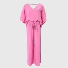 Load image into Gallery viewer, Women's V-Neck Batwing Top & Drawstring Wide-Leg Pants Two-Piece Set
