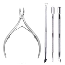Load image into Gallery viewer, 4 Pcs/Set Professional Stainless Steel Nail Cutter Scissor Nippers Muti Function Cuticle Pusher Remover Nail Care Manicure Kits