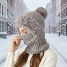 Load image into Gallery viewer, Winter Lined Knit Hat with Earflap & Hooded Neck Gaiter