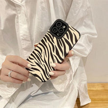 Load image into Gallery viewer, Luxury Zebra Pattern PU Leather Phone Case for iPhone 7 8 Plus X XR XS 11 12 13 14 Pro Max Soft Silicon Cover Girl Black White Zebra Print Phone Cover Black Soft Leather Black White Case For iPhone