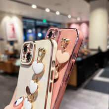 Load image into Gallery viewer, Luxury Love Heart Elegant Sparkle Case With Chain Bracelet Strap Soft Protective Bumper Cover Compatible with iPhone Bracelet soft case for iPhone 12 Pro Max 11 pro max X XS XR 7 8 Plus Stylish Phone Cover