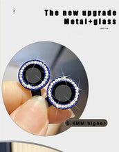 Load image into Gallery viewer, Glitter Diamond Rhinestones Metal Ring Camera Tempered Glass For iPhone 11 12 13 14 Pro Max Mini Plus Lens Protector Full Cover 9H Tempered Glass Camera Lens Protector Metal Single Ring Full Coverage Camera Lens Protector