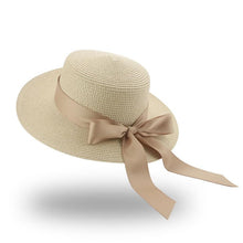 Load image into Gallery viewer, Elegant Adult Bucket Hat Beach Summer Straw Hats for Women Beach Sun Straw Hat Wide Luxury Comfortable Hat Flat Top Ribbon Bowknot Elegant Luxury Women Summer Hat 56-58cm