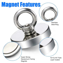 Load image into Gallery viewer, Super Strong Neodymium Fishing Magnets Heavy Duty imanes Magnet with Countersunk Hole Eyebolt for Salvage Magnetic Fishing