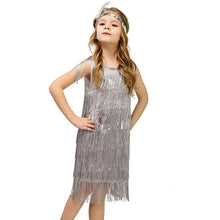Load image into Gallery viewer, Girl Party Dress Girls Flapper Dress Carnival Sequins Fringe Latin Dance Dress Tassel Tango Dress Ballroom Costume With Feather