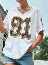 Load image into Gallery viewer, Summer New Retro No.91 Printed T-Shirt For Women V-Neck Short Sleeve Sports Football Jersey Y2K Loose Oversized Tops