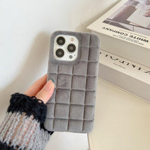Load image into Gallery viewer, Fashion Fur Winter Warm Plush Square Lattice Solid Color Phone Case For iPhone 14 13 12 11 Pro Max Plus Fluffy Back Cover Case Silicon Soft Fluffy Furry Shockproof Protective Phone Case for iPhone