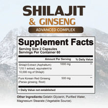 Load image into Gallery viewer, Shilajit & Ginseng Supplement - Provides Energy and Endurance, Enhances Brain & Memory, Immune Support - 120 Capsules