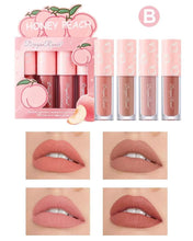 Load image into Gallery viewer, Mini Velvet Matte Lip Gloss Set 4 Piece Long Lasting Non Fading Non Stick Cup Fruit Scented Lip Tint Smooth Lightweight