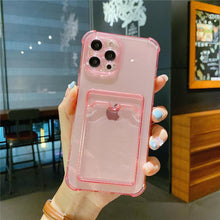 Load image into Gallery viewer, Transparent Card Slot Holder Case for iPhone 13 11 12 14 Pro Max Mini Clear Shockproof Soft Wallet Cover Clear Phone Case with Card Holder Slim Protective Soft Shock Absorbing Case with Card Holder