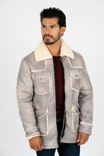 Load image into Gallery viewer, Men's Light Gray Suede Jacket w/ Faux Shearling-lined