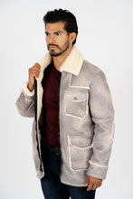Load image into Gallery viewer, Men's Light Gray Suede Jacket w/ Faux Shearling-lined