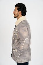 Load image into Gallery viewer, Men's Light Gray Suede Jacket w/ Faux Shearling-lined