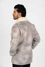 Load image into Gallery viewer, Men's Light Gray Suede Jacket w/ Faux Shearling-lined