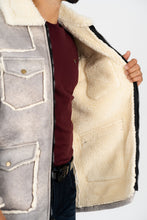 Load image into Gallery viewer, Men's Light Gray Suede Jacket w/ Faux Shearling-lined